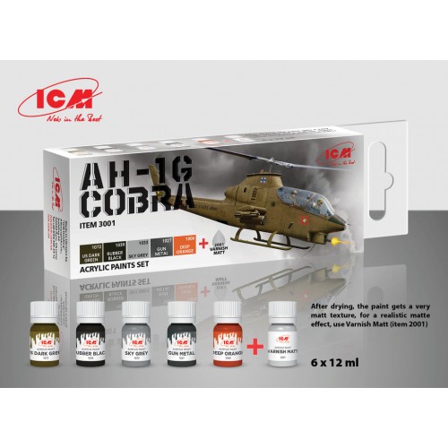 ICM Acrylic Paint Set for AH-1G Cobra early production US Attack Helicopter (6*12ml) 3001